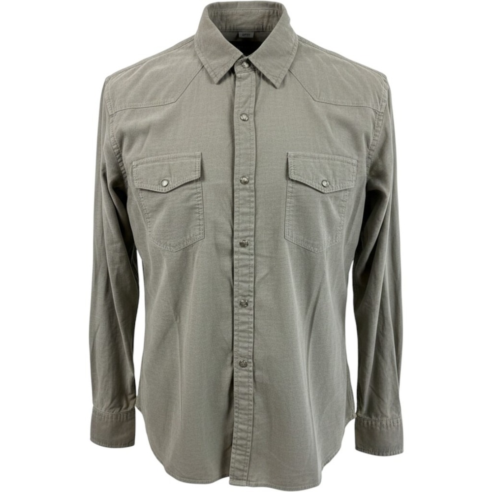 Guess Mens Western Pearl Snap Long Sleeve Shirt Olive Grey XLarge Vintage